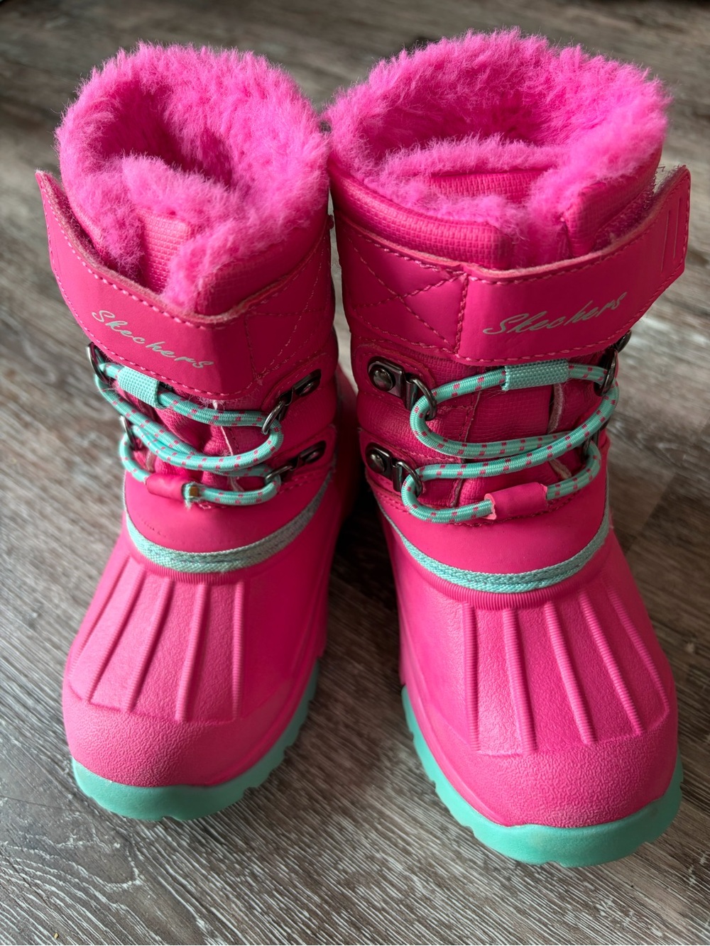 Skechers Kids Pink Winter Boots with Aqua Accents